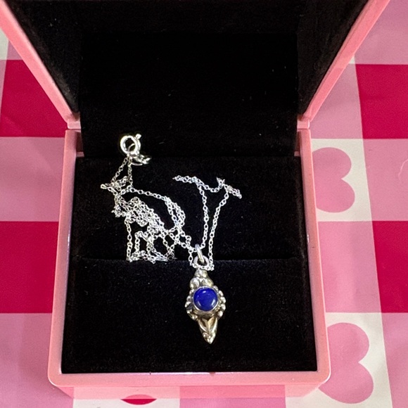 Jewelry - Vintage Native Lapis Necklace 16” Sterling Silver Marked 925